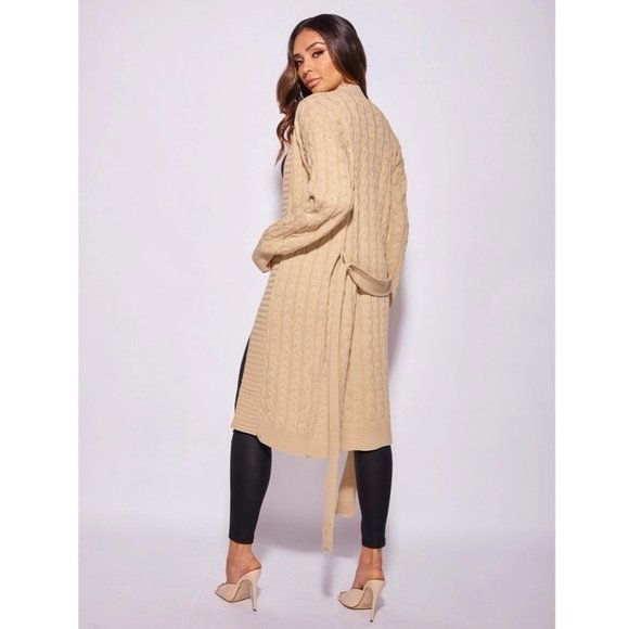 Knitted Long Sleeve Belted Long Midi Cardigan Sweater Duster - Picture 7 of 14